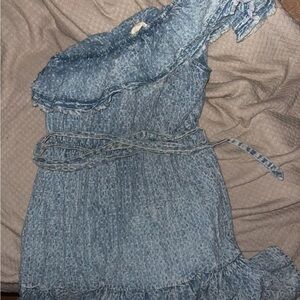 Blue One-Shoulder Denim Dress